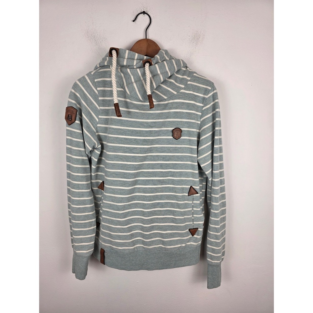 Naketano Womens M Striped Hooded Rope Drawstring Pullover Hoodie Sage Green